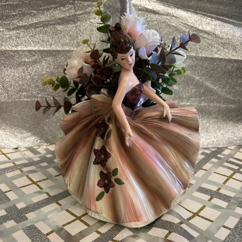 Charming Ceramic Dancer Planter with Floral Details
